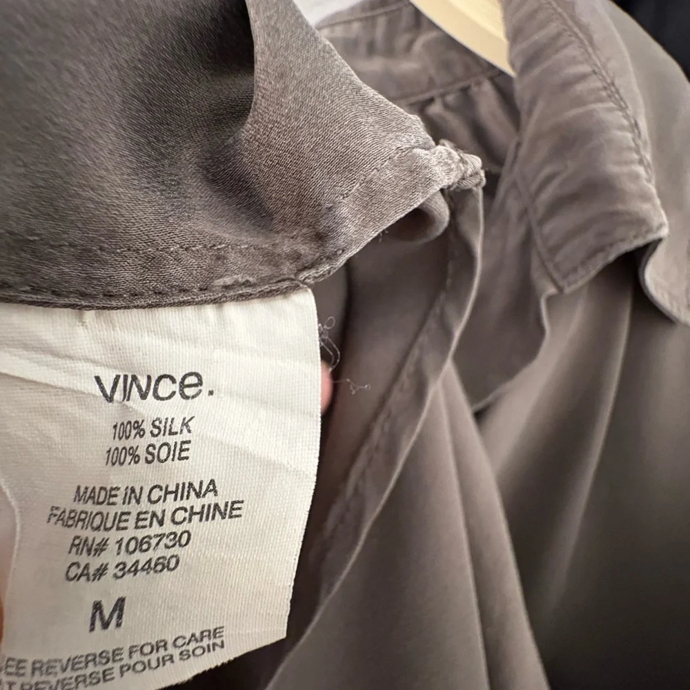 Vince Silk Taupe V-Neck Relaxed Blouse - Picture 2 of 9